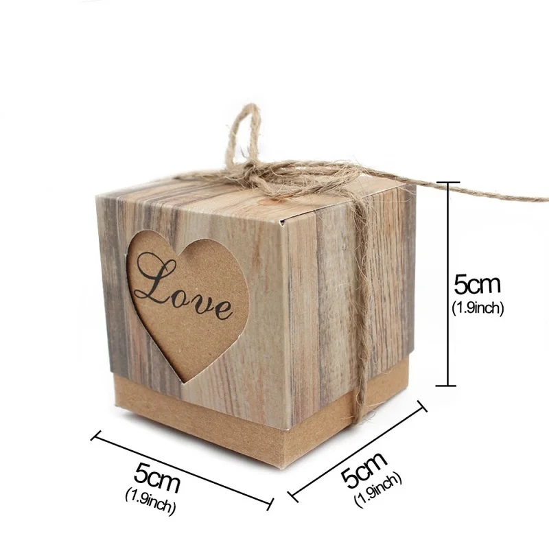 Коричневый Подарочная коробка для конфет с веревка влюбленные Сердца конфеты коробки, свадебные сувениры Подарочная коробка Свадебная вечеринка пользу украшения 100 шт./лот