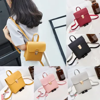 

Women Leather Backpack Black Bolsas Mochila Feminina Girl Schoolbag Travel Bag School Backpacks Candy Color Pink Backpack Women