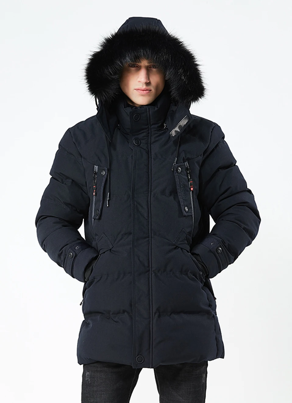 NIGRITY зимняя мужская куртка модная мужская парка со стоячим воротником мужская однотонная плотная куртка и длинное пальто мужские парки