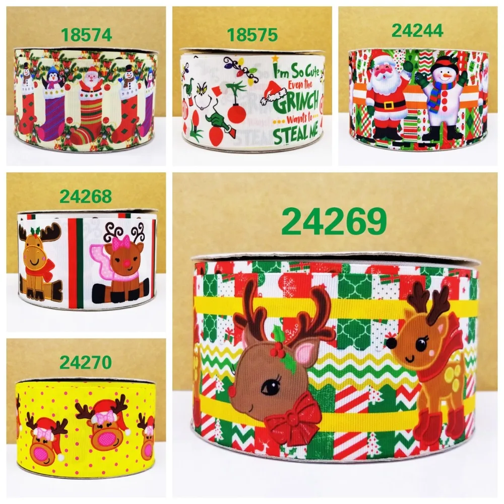 

Free shipping 50 yard per size christmas ribbon printed grosgrain ribbon 24270