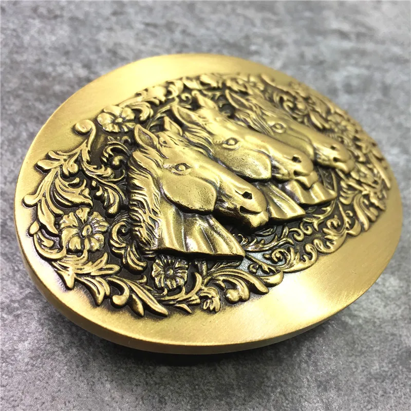 Three Horse Head Belt Brass Buckle (4)