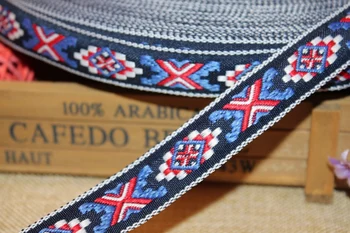 

wide 2cm 10yards/lot Polyester folk style Woven Jacquard Ribbon dark blue geometry pattern