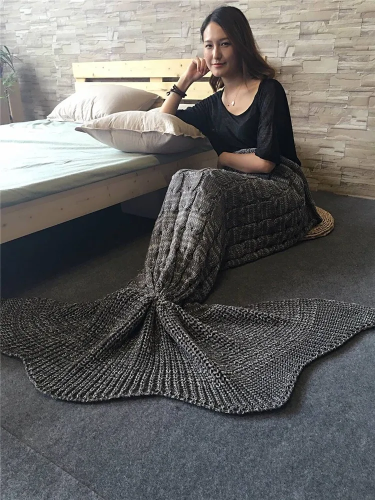 

Charming Girl Child Knitting Air Conditioning Sofa Sleeping Blanket Acrylic Mermaid Blanket Soft Anti-Pilling Bedspreads on Sofa