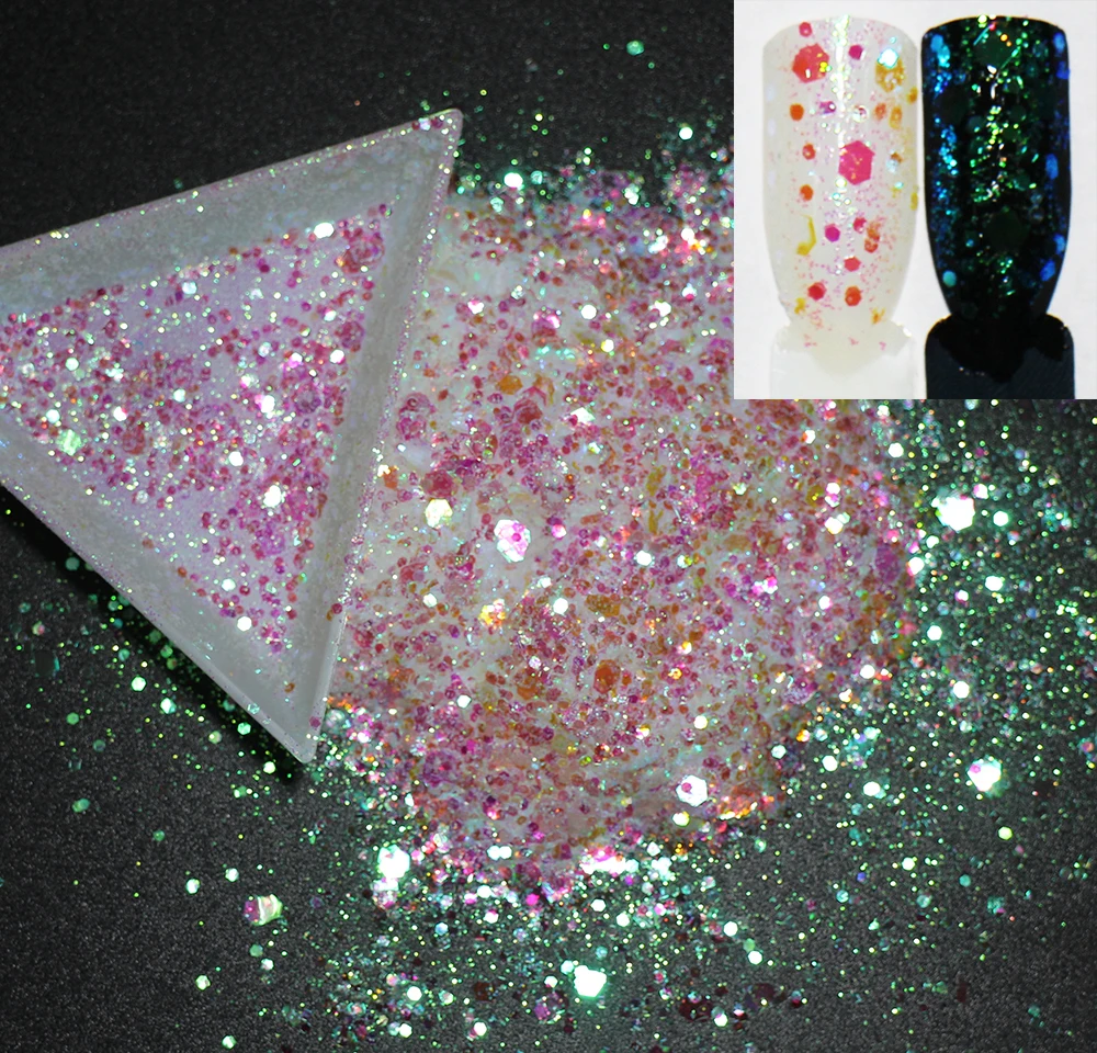 

30g~500g, Mix Hexagons Shapes Sequins, Iridescent Rainbow Shining Colors Slice 3D Nail Art Glitters Paillettes