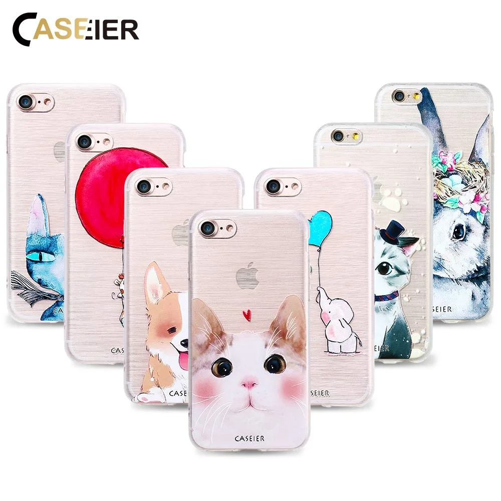 

CASEIER Cute Cat Dog Case For iPhone 7 6 6s Plus 5 5s SE Soft TPU Ultra-thin Lovely Animal Cover For iPhone Silicone phone Shell