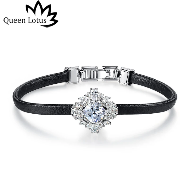 

Queen Lotus New Fashion Luxury Korean AAA Cubic Zirconia Leather Bracelets For Women Charms Bracelet wholesale