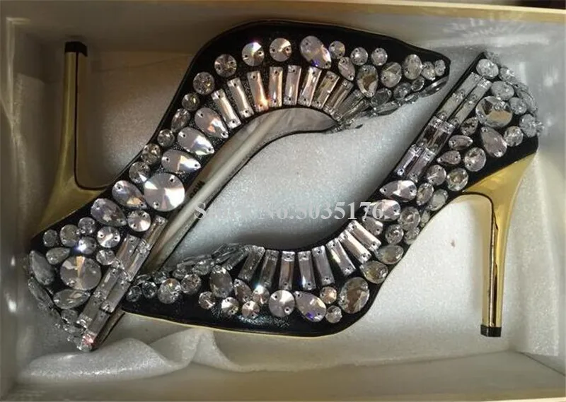 European Women Fashion Sequin Rhineston Bling Bling Pointed Toe Stiletto Heel Pumps Slip-on Shallow Formal Dress Women Shoes