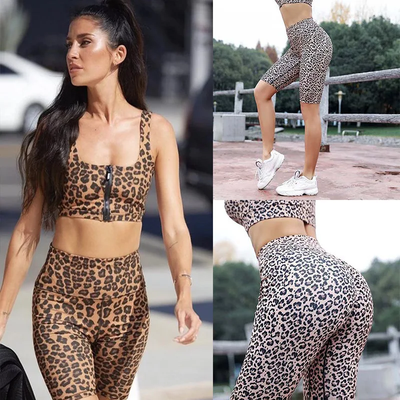 

ZOGAA Leggings Stitching Leopard Print women Pants Sports Five Points Hip Slim Summer Women Pants Leggings Skinny Gym Jeggings