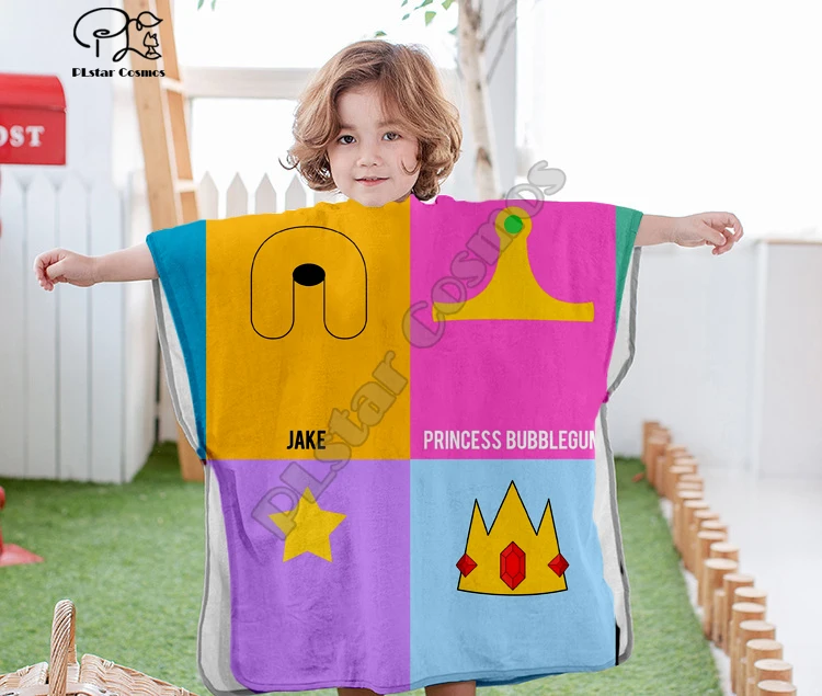 

Cartoon adventure time funny Hooded baby Boys and Girls Towel Wearable Bath Towel For Kids Travel 3D print Beach Towels style-8