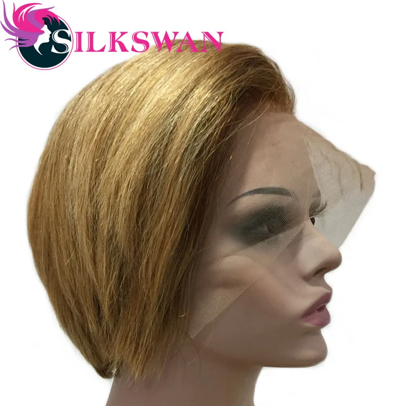 Silkswan короткие Pixie Cut Искусственные парики человеческие волосы парики Remy 150 плотность T4/27 цвет для женщины натуральный Короткие