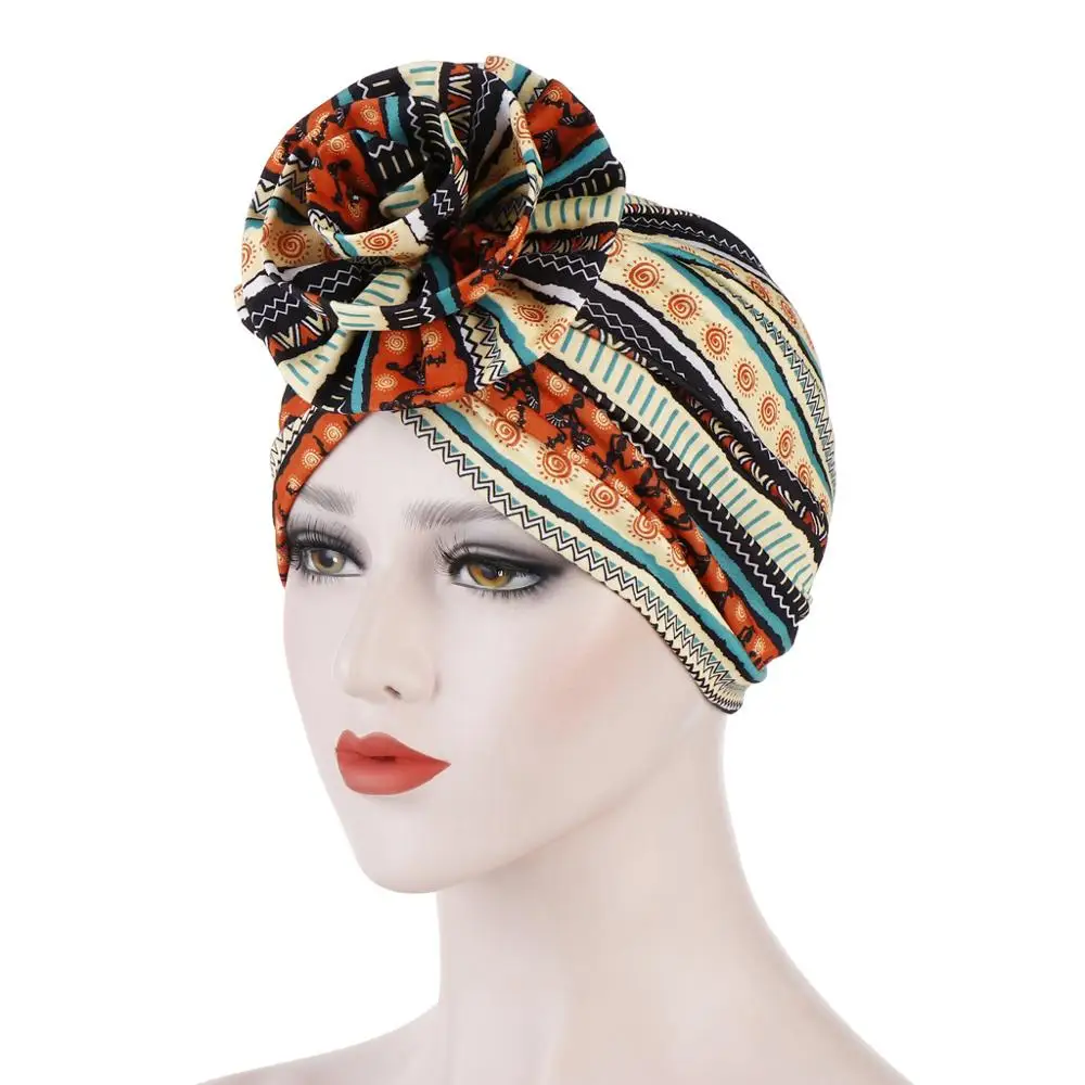 

Bohemian Print Muslim Hat New Women Turban Cap Flower Bandanas Headwear Chemotherapy Cap Headscarf Elegant Hijab