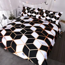 BlessLiving Geometric Bedding Set Black White Duvet Cover Set Marble Print Blocks Cube Bed Cover Fashionable