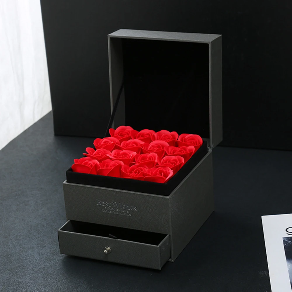 16 шт./кор. моделирование Роза мыло цветок с нежным двойной выдвижной ящик подарок свадебный подарок на день Святого Валентина, подарок на день рождения