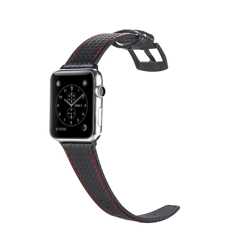 Кожаный ремешок из углеродного волокна для часов Apple Watch 42 мм 38 мм 40 мм 44 мм спортивный сменный Браслет для iWatch серии 5 4 3 2 1