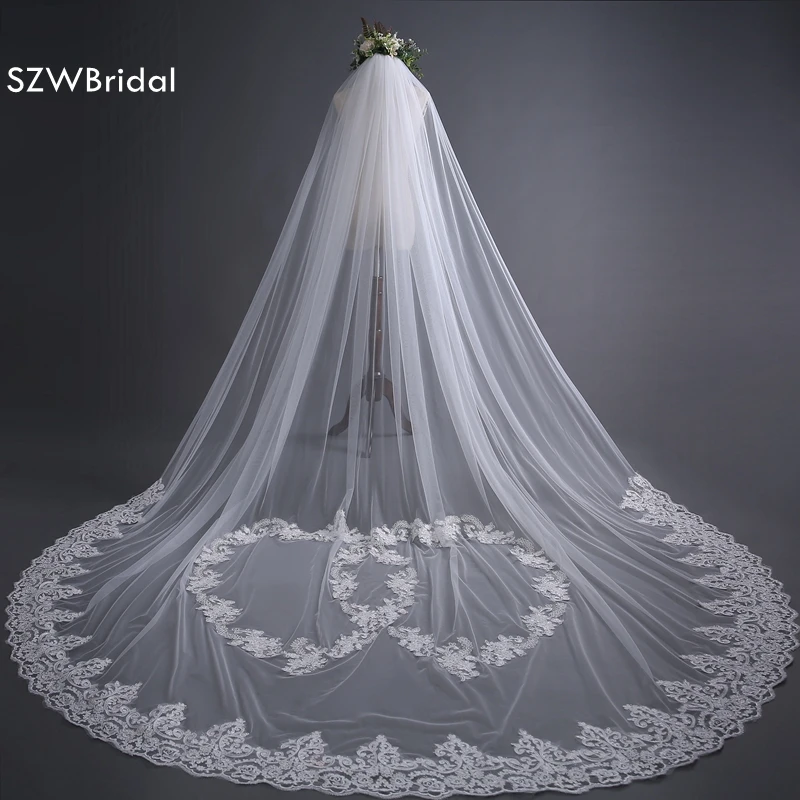 SZWBridal Мода 3 метров свадебная фата Длинные кайма из кружева, Свадебная Фата фаты off White вело де novia Свадебные аксессуары Veu noiva