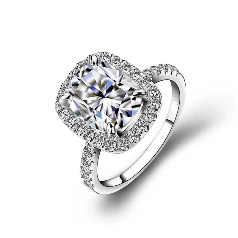 

Elegant Luxury Engagement Ring 18k White Gold 4 Claws Radiant Cut Moissanite Diamond Wedding Ring For Women