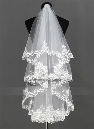 High Quality Real Show Appliques Lace Edge Bride Veils Wedding Accessories Bridal Veil 2014 Voile Mariage Curto All For | Свадьбы и