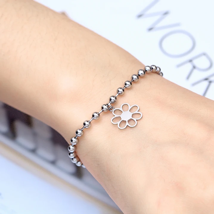 

Sun flower Plant natural style jewelry Stainless Steel Bracelet Charms Chain Beads Charm Girl Jewelry Gift Pendant Gold Bracelet