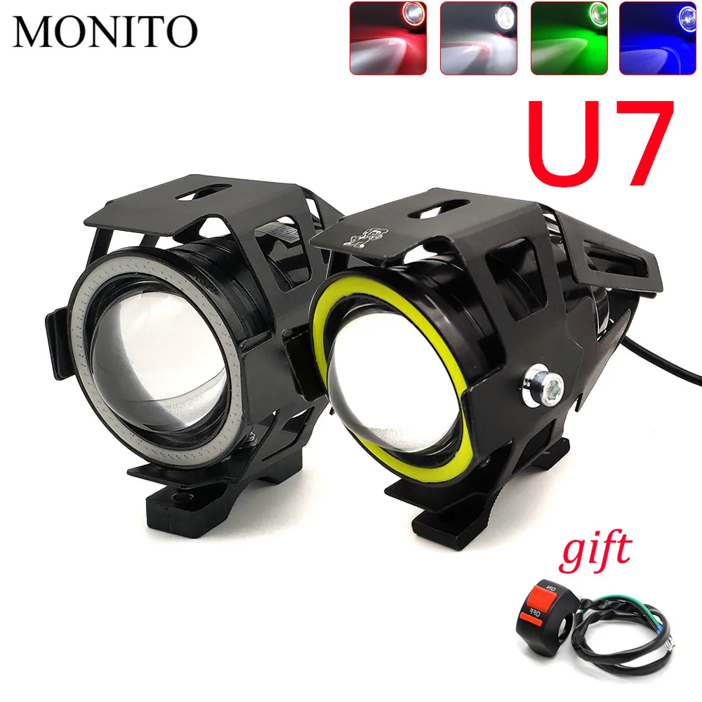 

125W U7 LED Motorcycle Headlight Angel Eyes Driving Head Lamp Fog Light For yamaha xt 600 mt10 mt 09 tracer suzuki drz/ltz 400