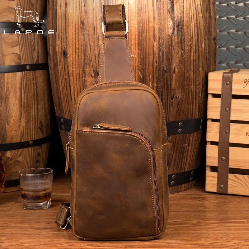 2018 New Design Man Genuine Leather Messenger Bag Brown Travel Chest Bag Small Crossbody Bag Casual Shoulder Bag For Men Women