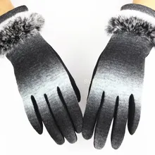 Вязаные перчатки женские тонкие стильные овечья шерсть материал кроличий мех стрейч черный серый весна и осень женские перчатки