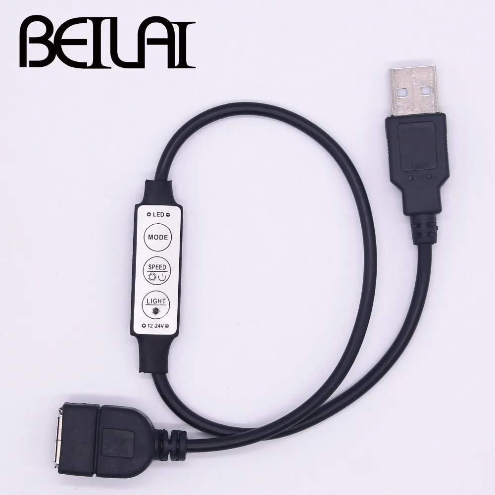 BEILAI USB Мужской и женский светодиодный контроллер управления с 3 клавишами 5-24 В светодиодный диммер пульт дистанционного управления для SMD 5050 5630 2835 3014 Светодиодный светильник