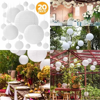 

20pcs/Lot 4-12 inch Mix Size Chinese Paper Ball Lampion Hanging White Wedding Decoration Paper Lanterns Lampshade Party Decor