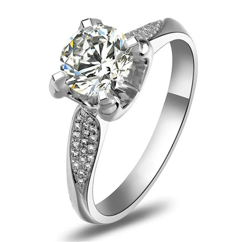 Классический Благородный Дизайн 1 КТ изысканные женские Jewelry кольцо SONA имитировать кольцо с бриллиантом для Для женщин Обручение 18 К белого золота крышка