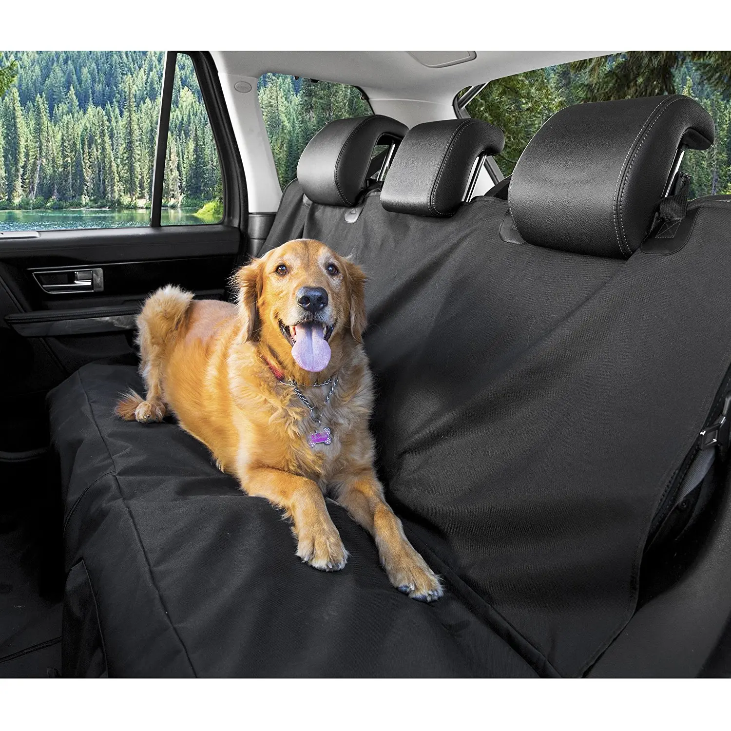 Black BarksBar Original Pet Seat Cover for Cars Waterproof & Hammock Convertible 