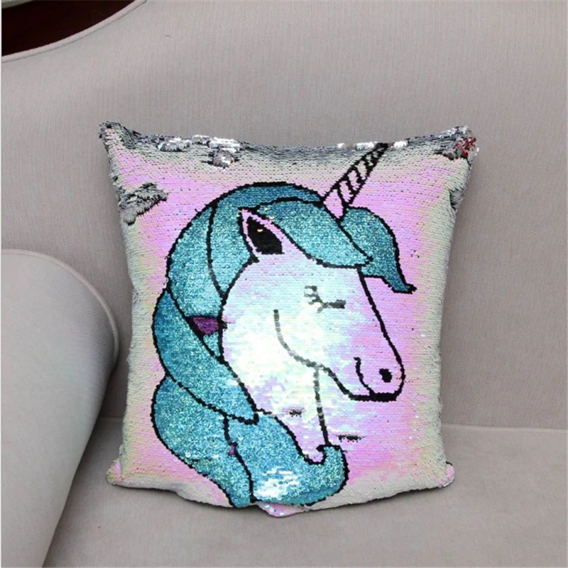 

AOVOLL 2019 Explosion Models Double-sided Transformation Unicorn Sequin Pillow Cover Decorative Cushions For Sofa 40cmX40cm