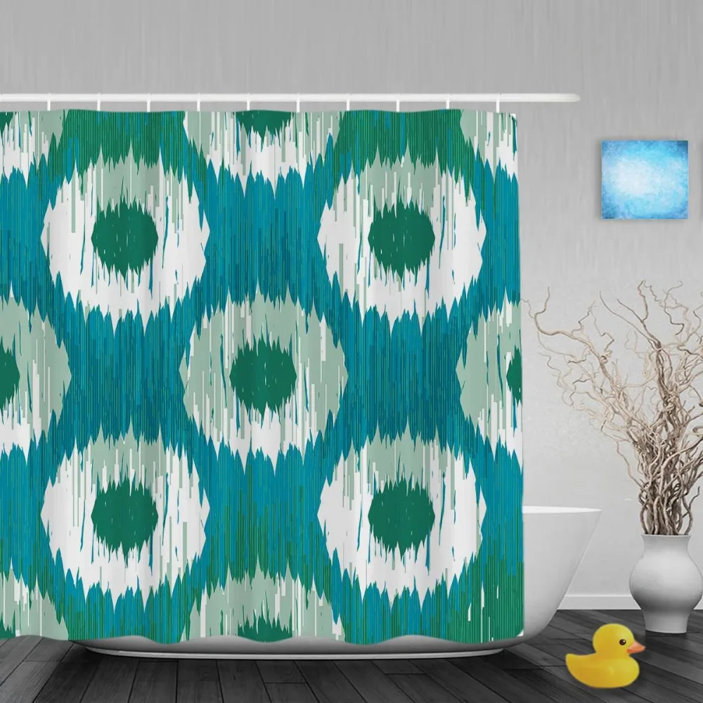 Abstract Indigo Dot Pattern Bathroom Shower Curtain Vintage Home Decor