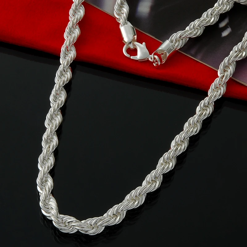 Women's 4mm thick twisted rope chain necklace 20 inches in 925 Silver