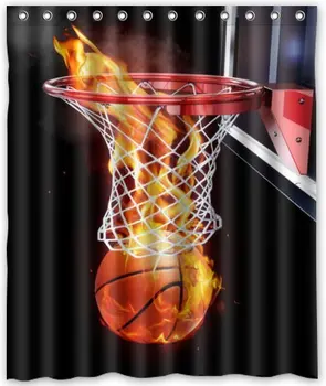 

Custom Flaming Basketball Waterproof Bathroom Fabric Shower Curtain