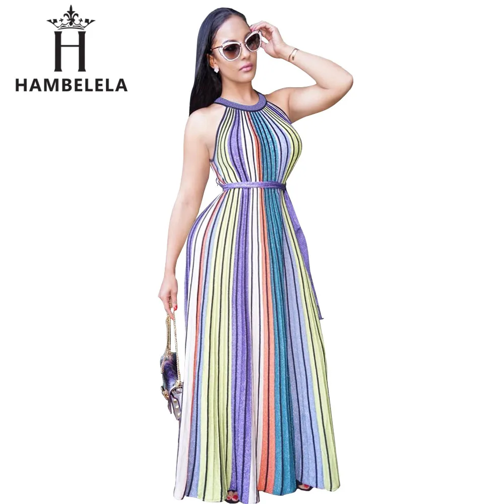 

HAMBELELA 2017 Brand Design Sexy Women Dress vertical stripe Off The Shoulder Sashes Long Dress Elegant Evening Party Dress