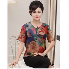 Плюс размер Летний для мам среднего возраста футболка с короткими рукавами с принтом Половина рукавами PXOS22DH899