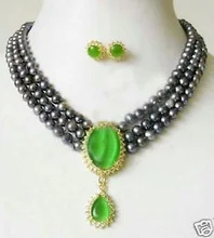 3 ряда черный жемчуг и зеленый драгоценный кулон ожерелье кварцевые позолоченные Свадебные широкие часы крылья королева