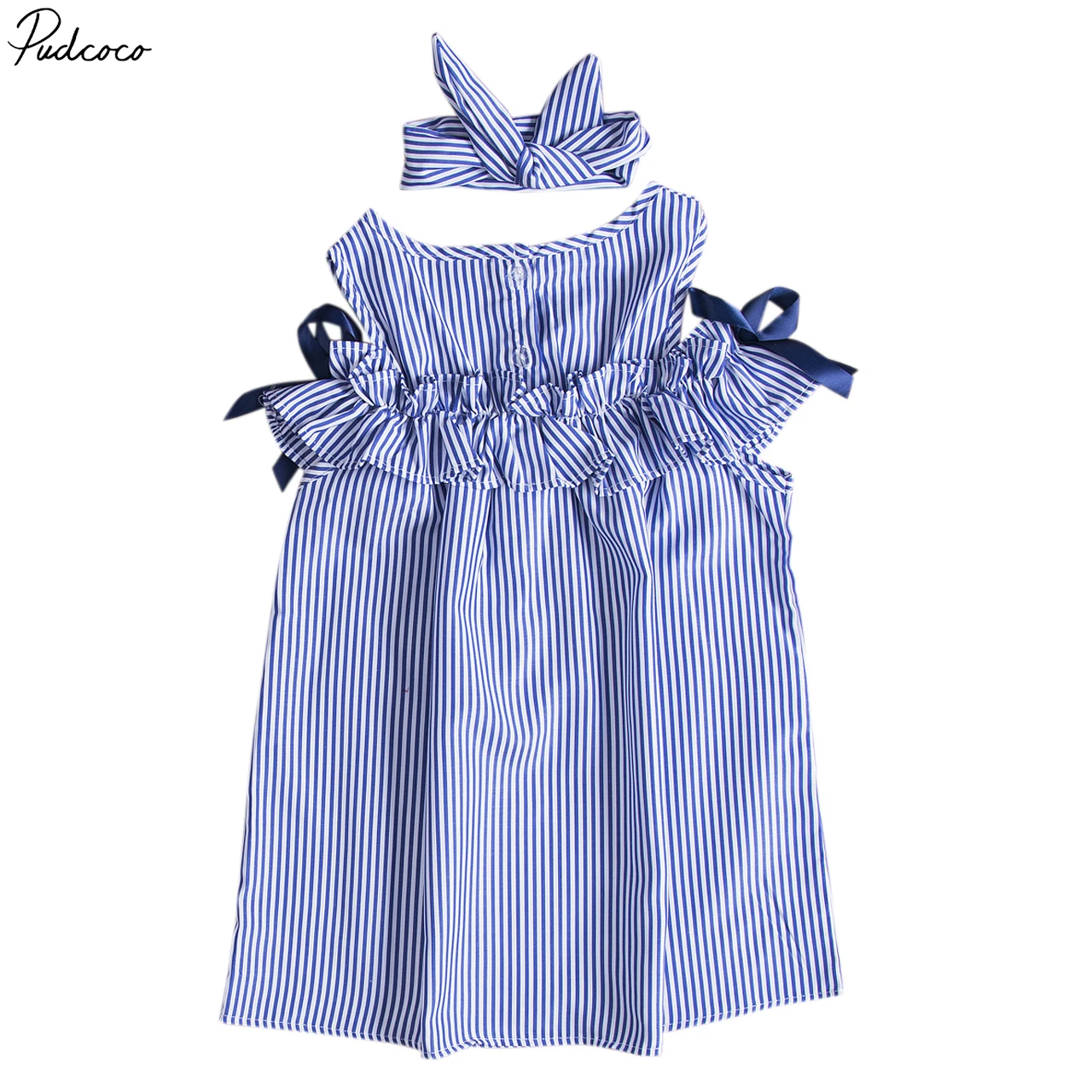 

Pudcoco Toddler Kids Baby Girls Clothes Striped Off-shoulder A-Line Mini Dress 1-6Years Helen115