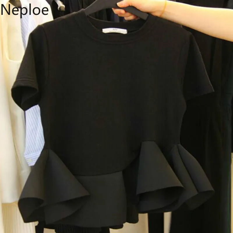 

Neploe Korean Women T Shirt New 2019 Summer Striped Ruffled T-Shirt Female Short-sleeved Casual Cotton Ladies Tops Clothes 39222