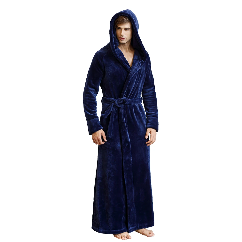 Men and Women Unisex Winter Lovers  Lengthen Thickening Flannel Plus Size  with  Hooded Sleepwear Robe Bathrobe LoungeWear