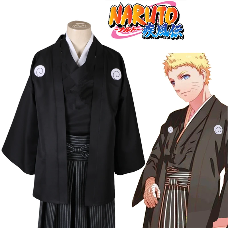 

Anime Naruto Cosplay Costumes Women Men Uzumaki Naruto Wedding Black Kimono Cotton Pajamas Bathrobe Coat Suit New 2019