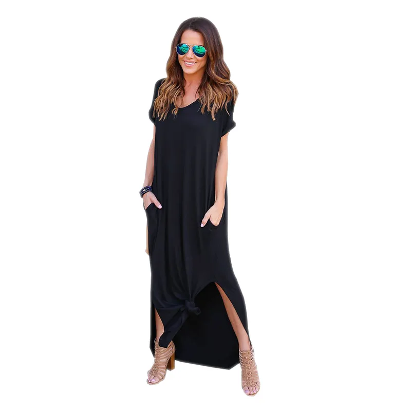 Long Dress For Women BOHO Beach Dresses Split Short Sleeve Roupa Vestidos 2017 Summer Bohemian Style Casual Dress Elegant L9223Z