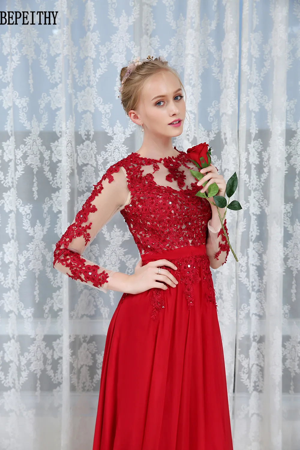 BEPEITHY vestido de festa Vestidos Longo длинное красное вечернее платье Формальные платья Бисероплетение на заказ платье для выпускного вечера новое поступление