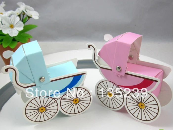 Pink Baby Carriage Pram Baby Shower Christening Favor Gift Box 
