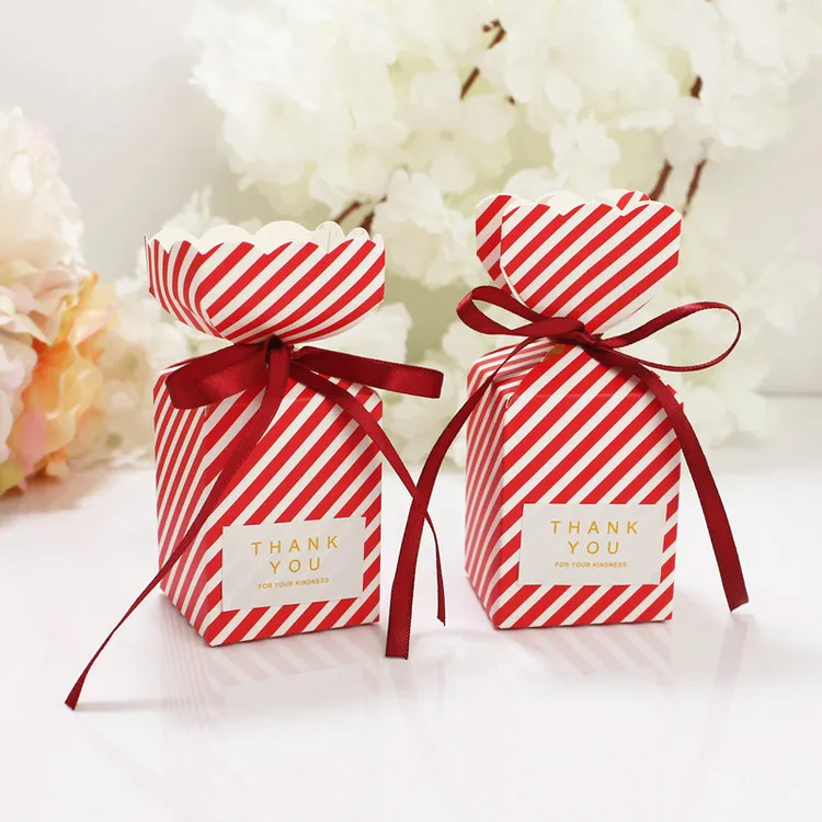 50 шт. коробка для свадебных подарков и сумки в розовую и красную полоску, подарочные коробки для конфет, наклейки на день рождения, праздничная подарочная упаковка