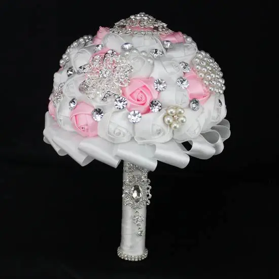 2017 Bridal Bridesmaid Wedding Bouquet Cheap Luxury Crystal White&Pink