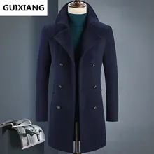 Зимний двубортный мужской модный утолщенный Тренч Куртка мужская Повседневная ветровка шерстяное пальто Мужское пальто