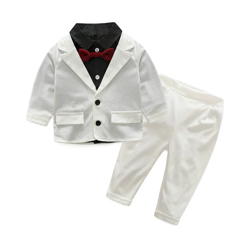 

Baby Coat T-shirt Pants Clothing Set Toddler Boys Long Sleeve Gentlemen Bowknot Plaid Cotton Coat Pants Outfit
