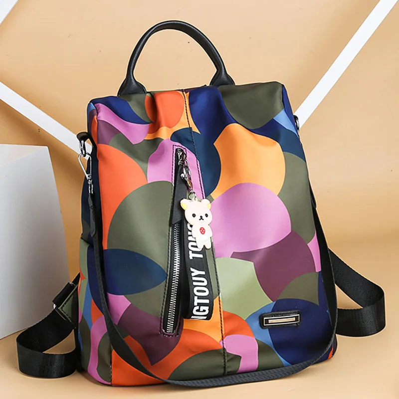 

Colorful Circle Anti Theft Backpack Women Oxford Red Solid Student Bag Pack for Teenager Girl Back Pack Youth Mochila 2019 New