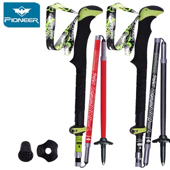 

PIOMEER 2020 New Arrivals Carbon Folding Sticks Ultra-light Adjustable Camping Hiking Walking Stick Alpenstock Trekking Cane