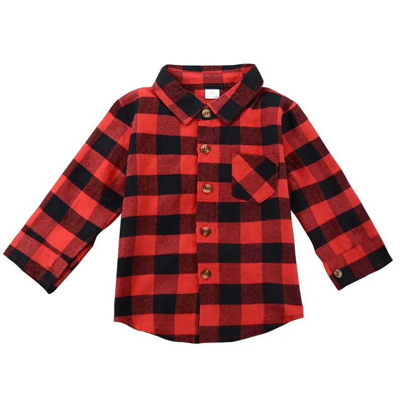 

Kids Baby Boys Girls Plaid Blouse Long Sleeve Red Plaids Shirt Autumn Children Pocket Clothes Outfit